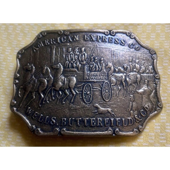Vintage American Express Co. Western Belt Buckle, Wells Butterfield & Co. 1970s - Picture 1 of 2